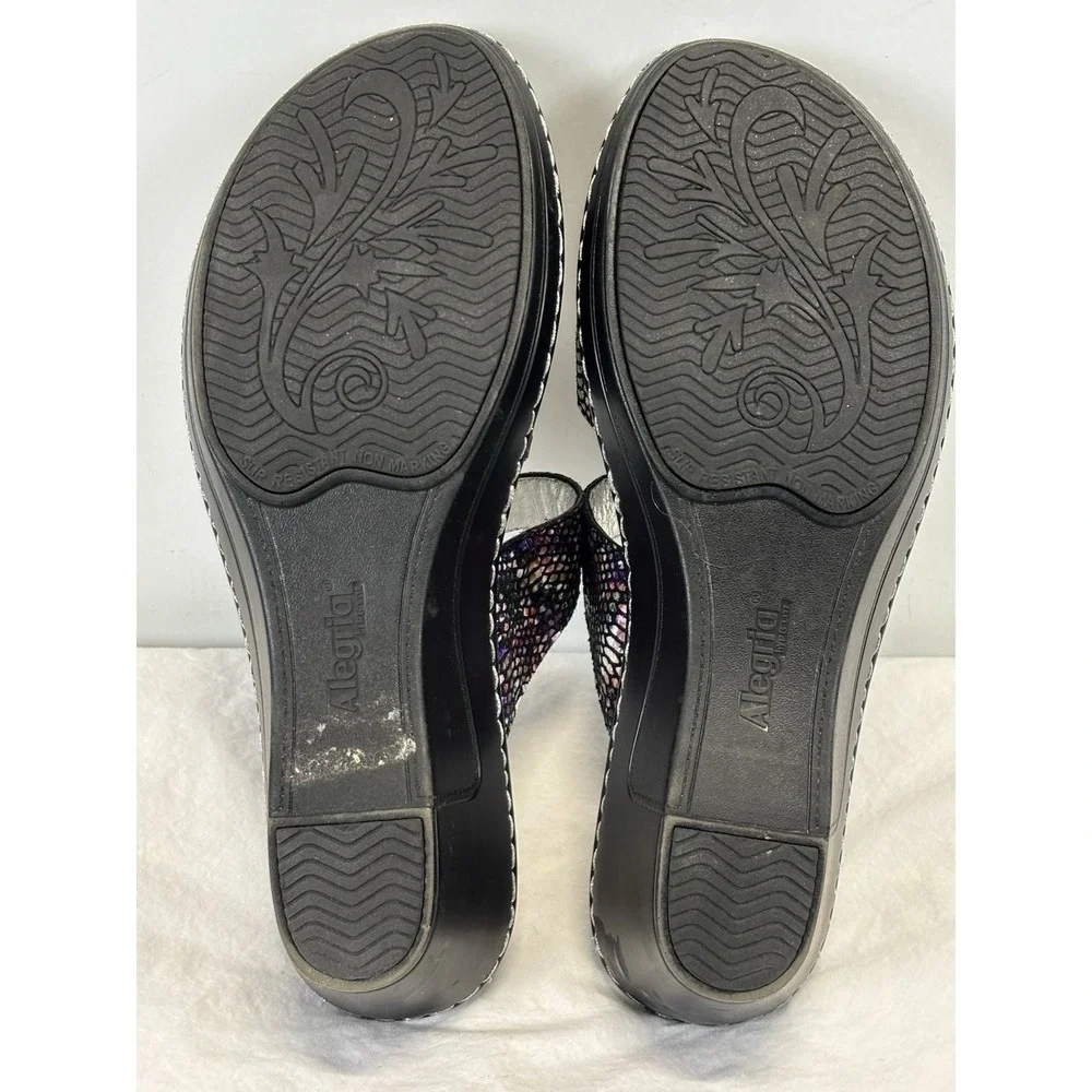 Alegria Loti Funtastic Slip-on Leather Wedge Sandal EU 41 10 Purple Snakeskin